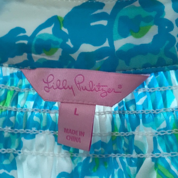 LILLY PULITZER ELSA CRABBY DAY BLUE WHITE SILK TOP - Picture 4 of 7
